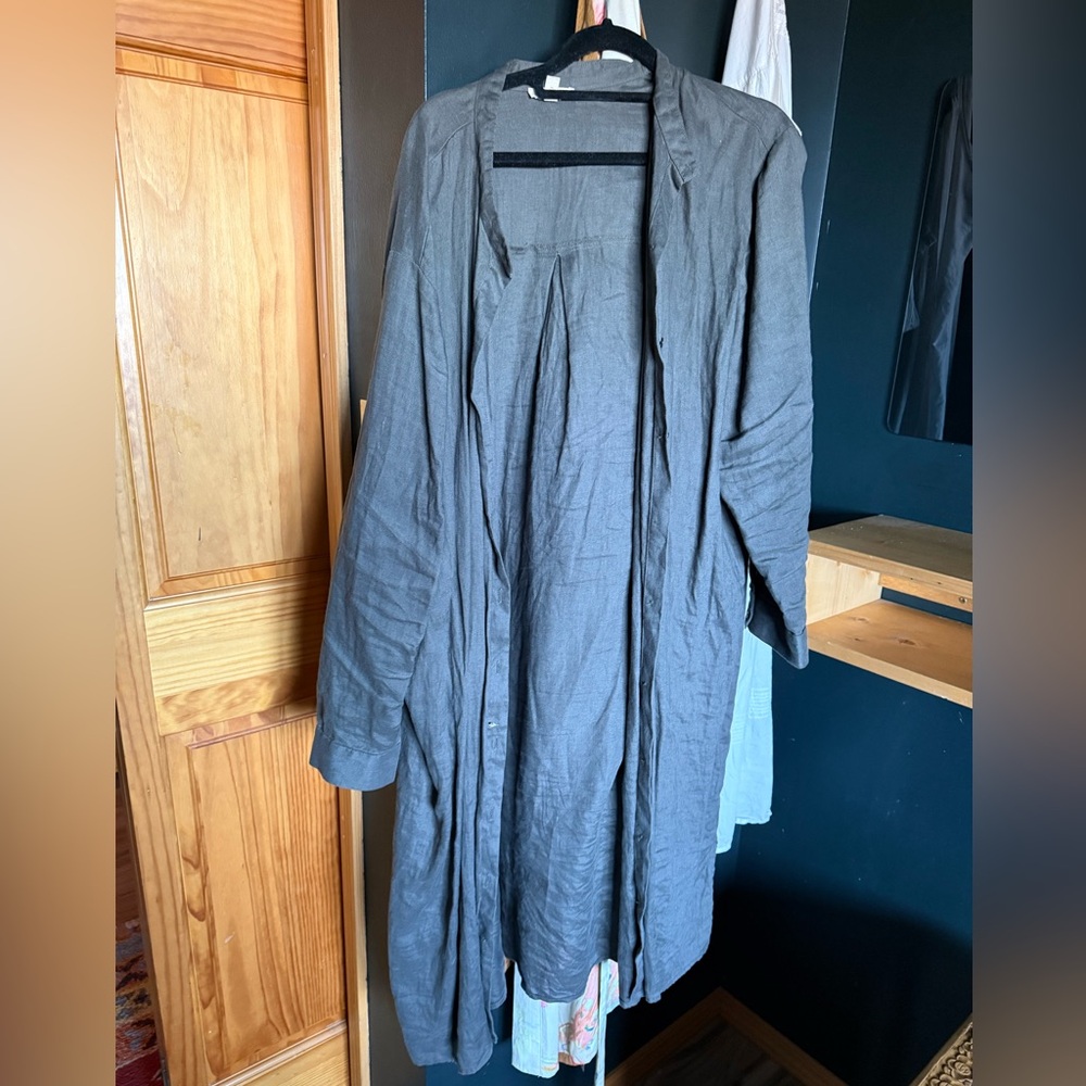 Eileen Fisher Brown Organic Linen Long Overshirt
